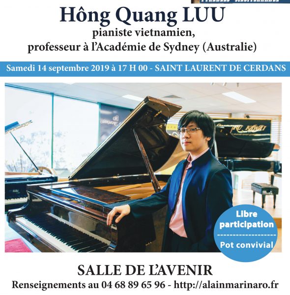 Concert du pianiste HÔNG QUANG LUU le samedi 14 septembre 2019 sur Saint Laurent de Cerdans